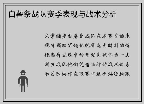 白薯条战队赛季表现与战术分析